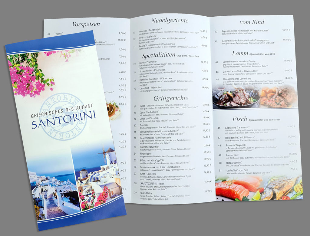 Flyer Speisekarte Restaurant Santorini